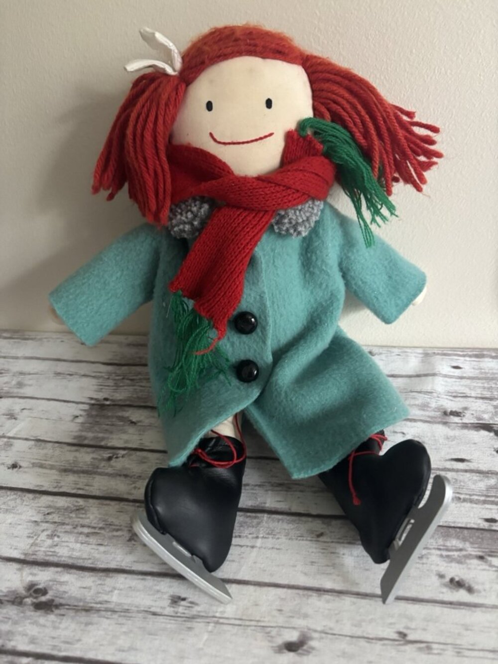 1990 Madeline 14" Skating Cloth Doll by EDEN Yarn Hair Vintage